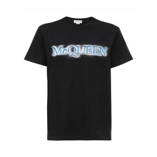 Alexander McQueen Logo T-shirt med Ribbade Kanter Black, Herr