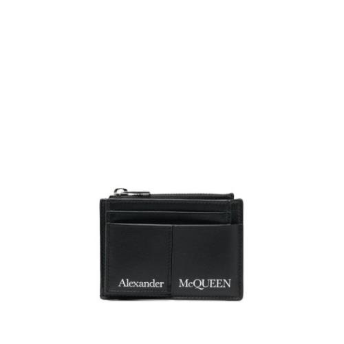 Alexander McQueen Svart läderplånbok med logotryck kortfack Black, Her...