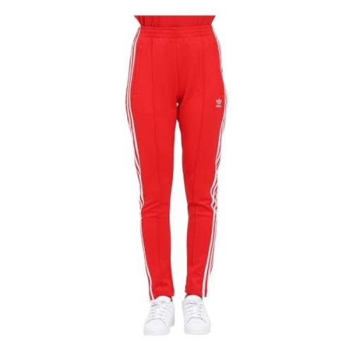 Adidas Originals Långa röda byxor för kvinnor med 3 ränder Red, Dam