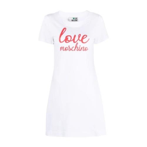 Love Moschino Logo-Print Bomull T-Shirt Klänning White, Dam