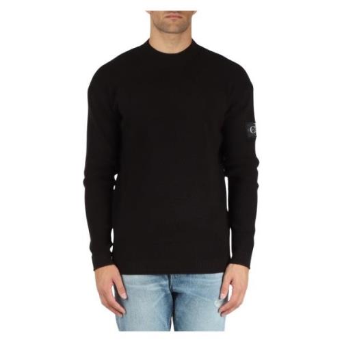 Calvin Klein Jeans Bomulls Crewneck Tröja med Logo Patch Black, Herr