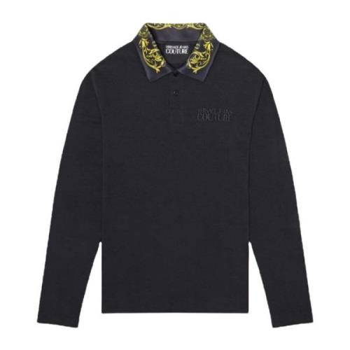 Versace Jeans Couture Långärmad Svart Polo för Män - Xxxl Black, Herr