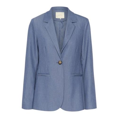 Kaffe Vintage Indigo Blazer med Klassisk Krage och Knappstängning Blue...