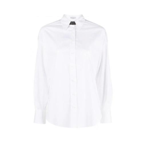 Brunello Cucinelli Monili pärldekorerad poplin skjorta White, Dam