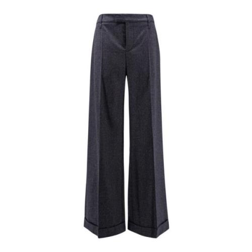 Brunello Cucinelli Grå Virgin Wool Wide Leg Byxor Gray, Dam