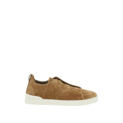 Ermenegildo Zegna Lyxiga Triple Stitch Slip-On Sneakers Brown, Herr