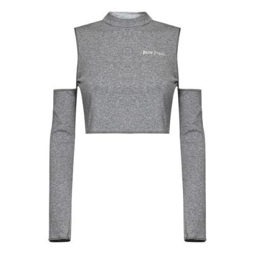 Palm Angels Melange Grå Crop Top med Skärning på Axlarna Gray, Dam