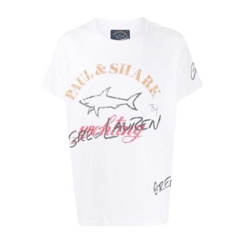 Paul & Shark creweck logotryckt T-shirt White, Herr