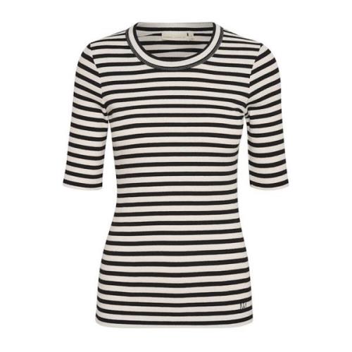 InWear Randig T-shirt Top i Svart/Whisper White Multicolor, Dam