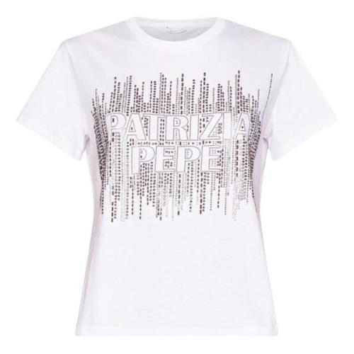 Patrizia Pepe Vita T-shirts och Polos med D MM Logo Strass White, Dam