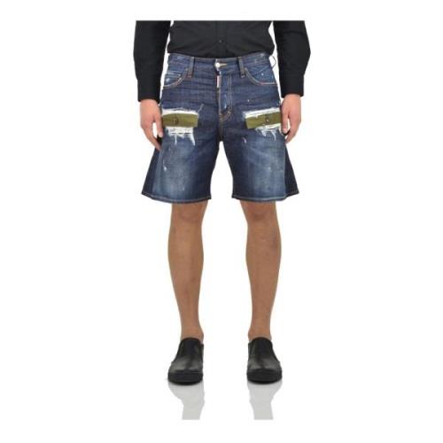 Dsquared2 Vintage Stil Denim Shorts för Män Blue, Herr