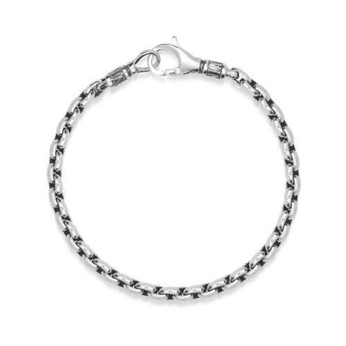 Nialaya Men`s Sterling Silver 4mm Round Link Chain Bracelet Gray, Herr