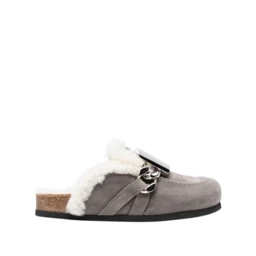 JW Anderson Gråa Mocka Loafers med Spänne-Detaljer Gray, Dam