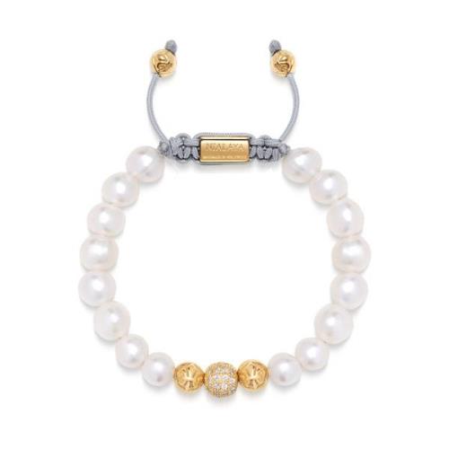 Nialaya Women`s Beaded Bracelet with White Sea Pearl and Gold Beige, D...