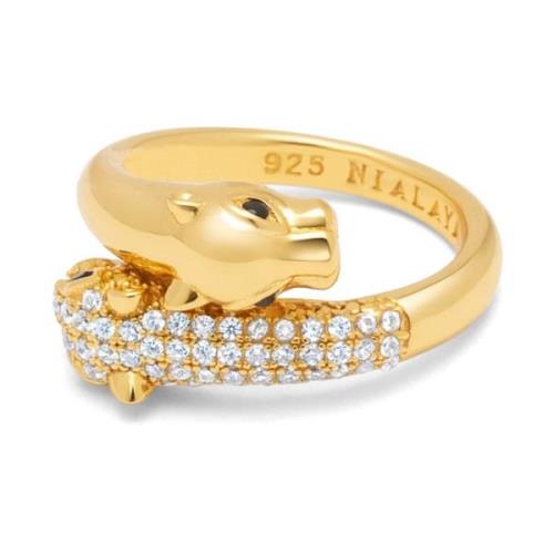 Nialaya Guld Twisted Panther Ring med CZ Diamanter Yellow, Dam
