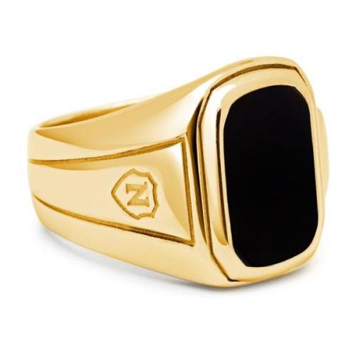 Nialaya Men's Oblong Gold Plated Signet Ring with Onyx Yellow, Herr