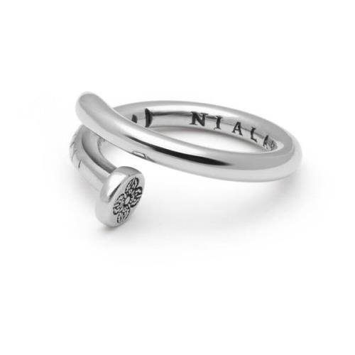 Nialaya Men's Nail Ring with Dorje Engraving and Silver Finish Gray, H...