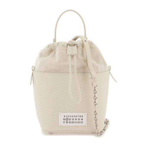 Maison Margiela Hamrat Läder Mini Bucket Bag med Dragsko Stängning Whi...