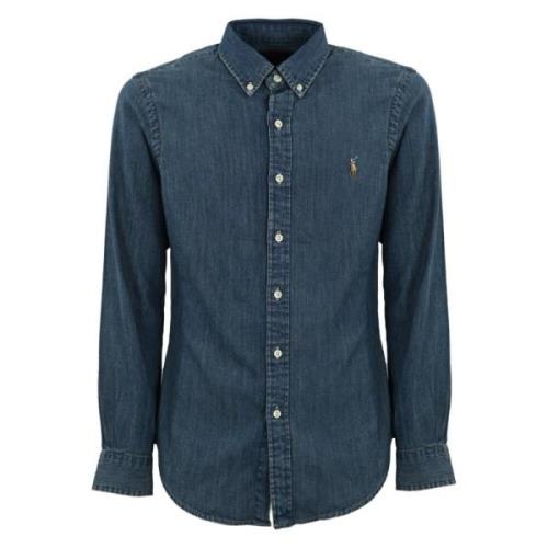 Ralph Lauren Herr Denimskjorta: Långärmad Button-Down Krage Blue, Herr