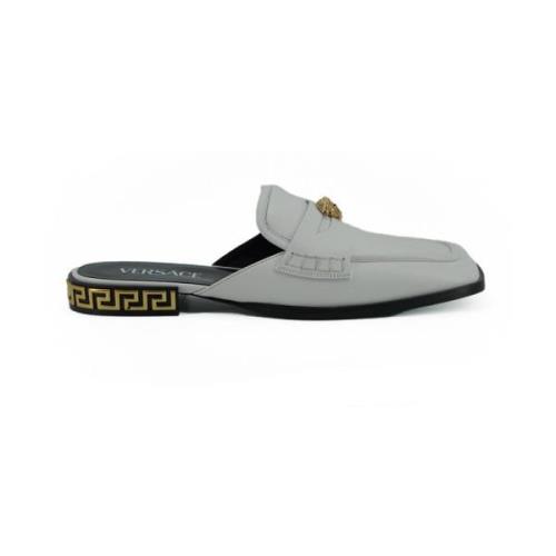 Versace Vita kalvskinnssandaler platta skor White, Dam