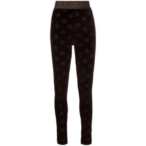 Dolce & Gabbana Bruna bomullsleggings med hög midja Brown, Dam