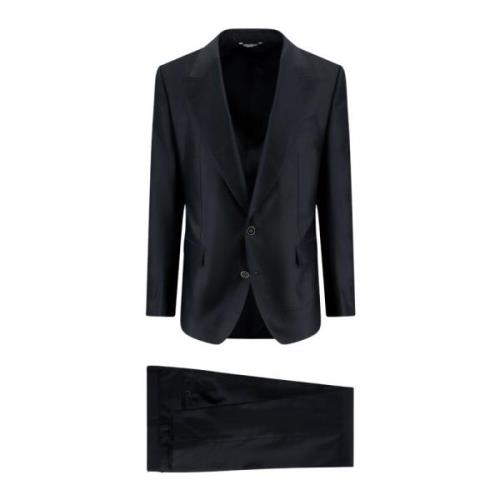 Dolce & Gabbana Svart Aw23 Siden Enkelknäppt Kostym Black, Herr