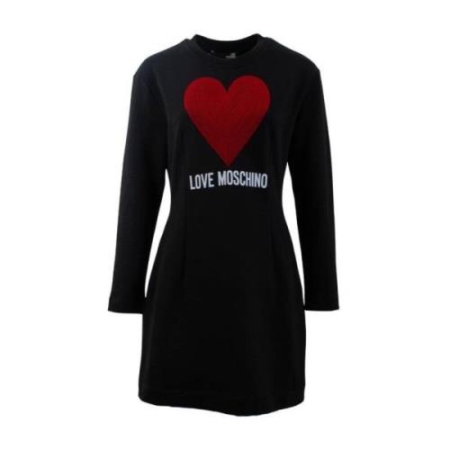 Love Moschino Stickad klänning med ballongsiluett Black, Dam
