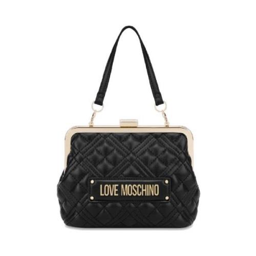 Love Moschino Quiltad Mini Handväska med Metalllogotyp Black, Dam