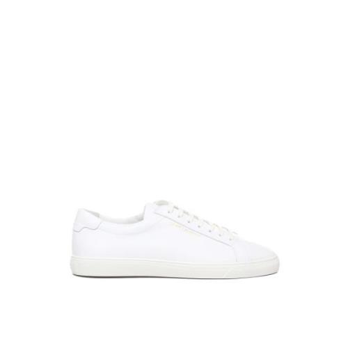 Saint Laurent Vita Låga Snörade Sneakers med Guldlogga White, Herr