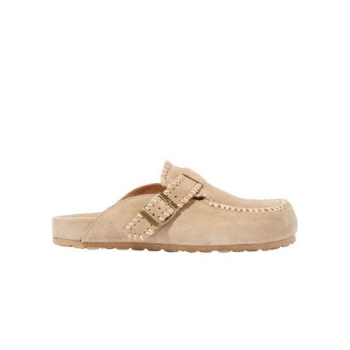 Scarosso Beige Mocka Mule med Apron Tå Beige, Dam