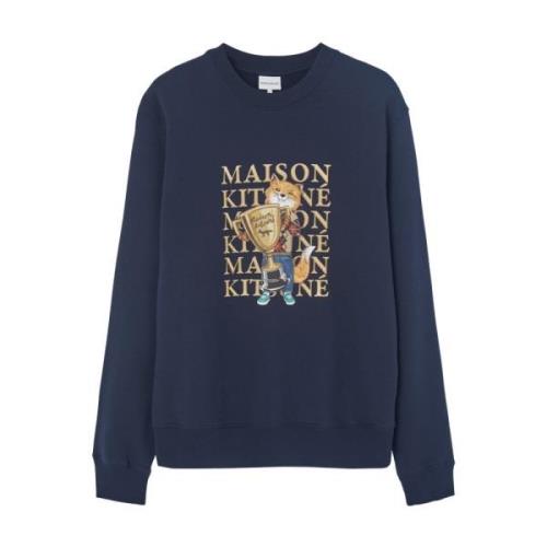 Maison Kitsuné Marinblå Tryckta Sweaters Blue, Herr