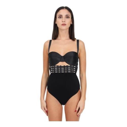 Elisabetta Franchi Svart satin bodysuit med broderi Black, Dam