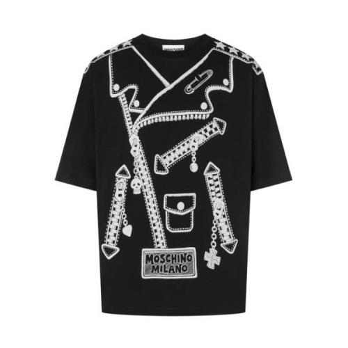 Moschino T-shirt med Biker Jacket Print Black, Herr