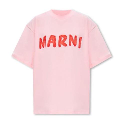 Marni Kortärmad T-shirt med logotyp Pink, Dam