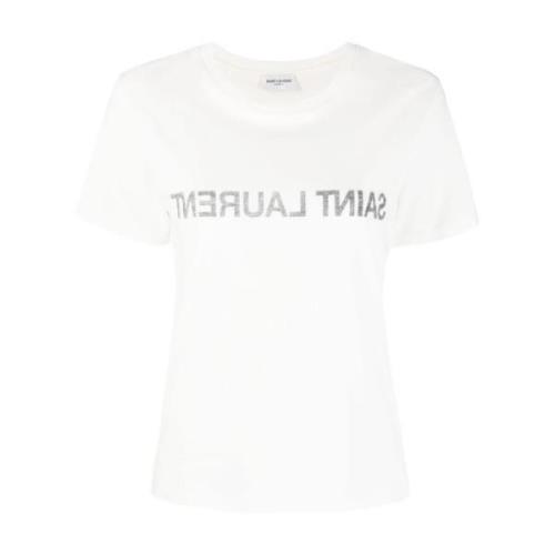 Saint Laurent Vita Logo Print T-shirts och Polos White, Dam
