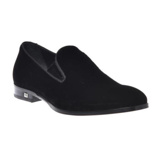 Baldinini Loafers in black branded fabric Black, Herr