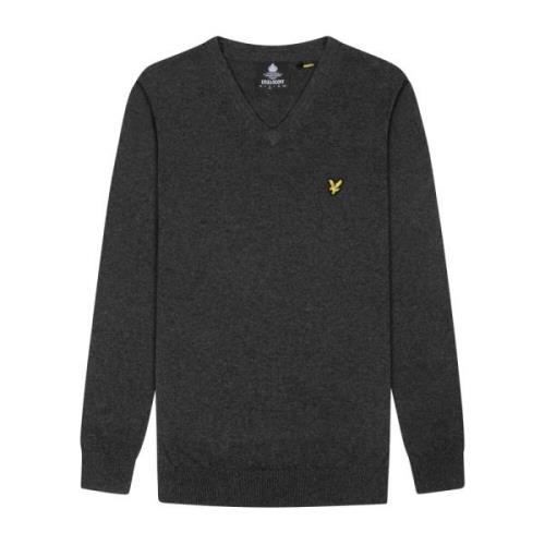 Lyle & Scott Cotton Merino V Neck Jumper Gray, Herr