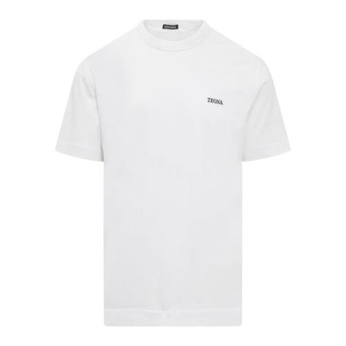 Ermenegildo Zegna Vit Crew Neck T-shirt med Broderad Logotyp White, He...