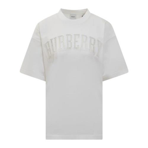Burberry Kortärmad T-shirt med Crew Neck och Broderad Logotyp White, D...