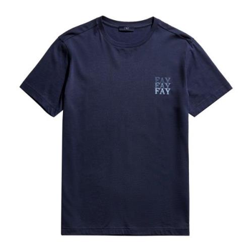 Fay Blå Bomull T-Shirt med Logotyp Blue, Herr