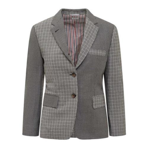 Thom Browne Elegant V-ringad Blazer med All-Over Mönster Black, Dam