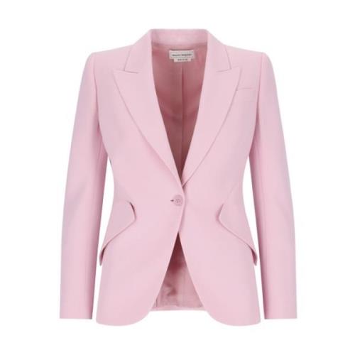 Alexander McQueen Rosa Blazer med Spetsig Revers och Knappstängning Pi...