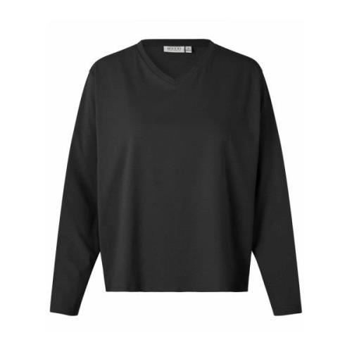 Masai Enkel Svart Blus med V-Hals Black, Dam