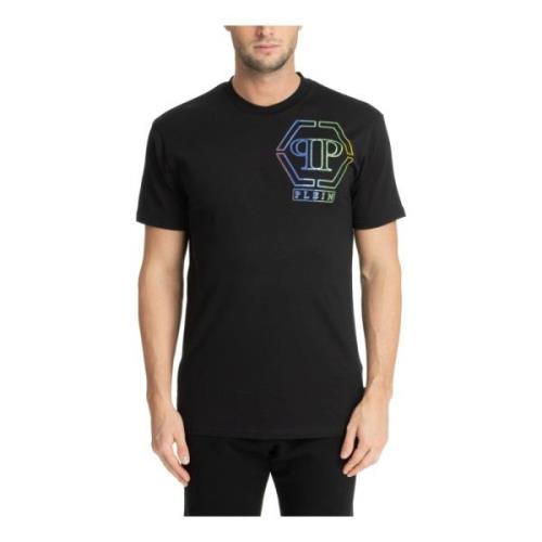 Philipp Plein Mönstrad T-shirt med Logo och Strass Black, Herr