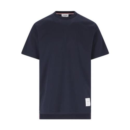 Thom Browne Blå Bomull T-shirt med Logo Blue, Herr