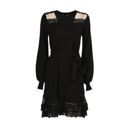 Twinset Kort klänning med tulle- och spetsdetaljer Black, Dam