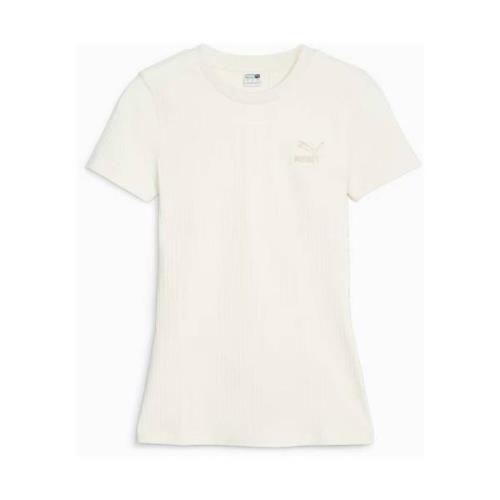 Puma Räfflad Slim T-shirt för kvinnor White, Dam