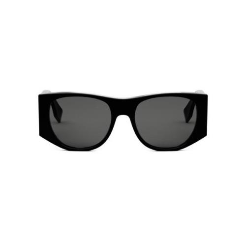 Fendi Oversized Ovala Solglasögon i Svart Acetat med Guld Metallkant B...