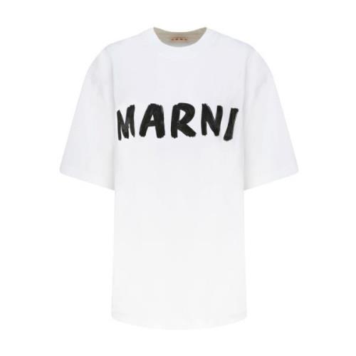 Marni Vit Logo Print T-Shirt White, Dam