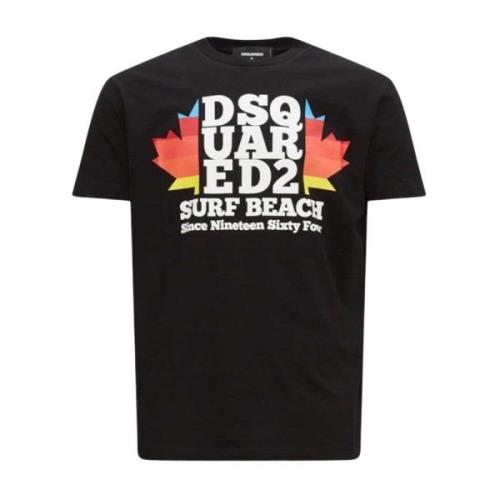 Dsquared2 T-shirt med lövtryck och figurnära passform Black, Herr